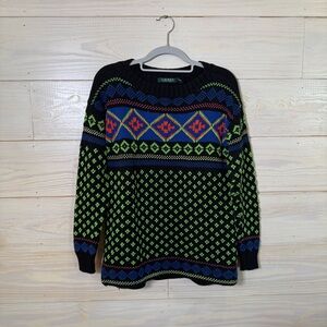 Vintage 90s Ralph Lauren Womens Size Small Southwestern Fiesta Knit Y2K Sweater